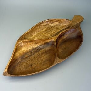 Vintage Handcrafted Large Wooden Leaf Tray